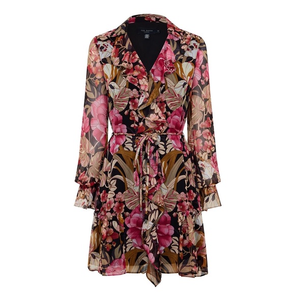 TED BAKER LONDON | Cecihly Ruffled Mini Dress With Metal Ball Trim Sz US 8 - Picture 3 of 7